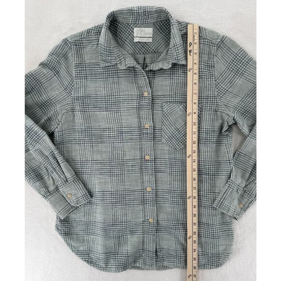 J Crew Womens Flannel Shirt Gray Green Glen Plaid Long Sleeve Top 8 Medium - Picture 10 of 11